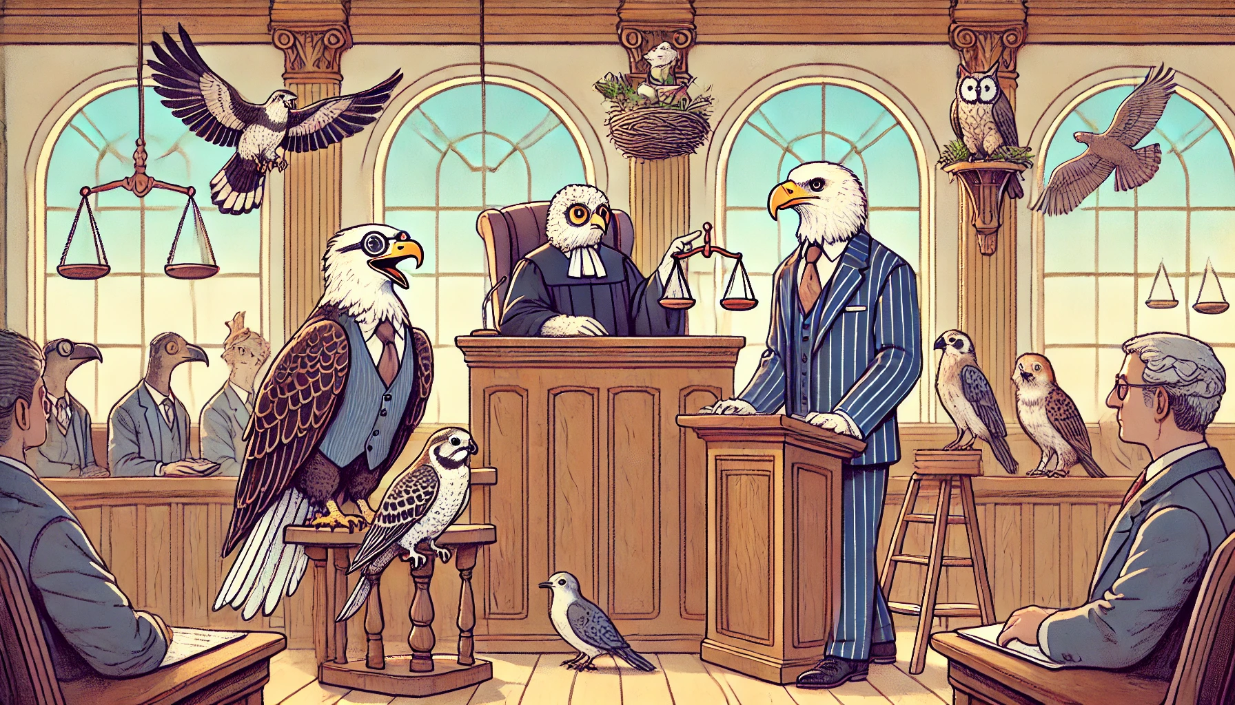 Birds acting as lawyers