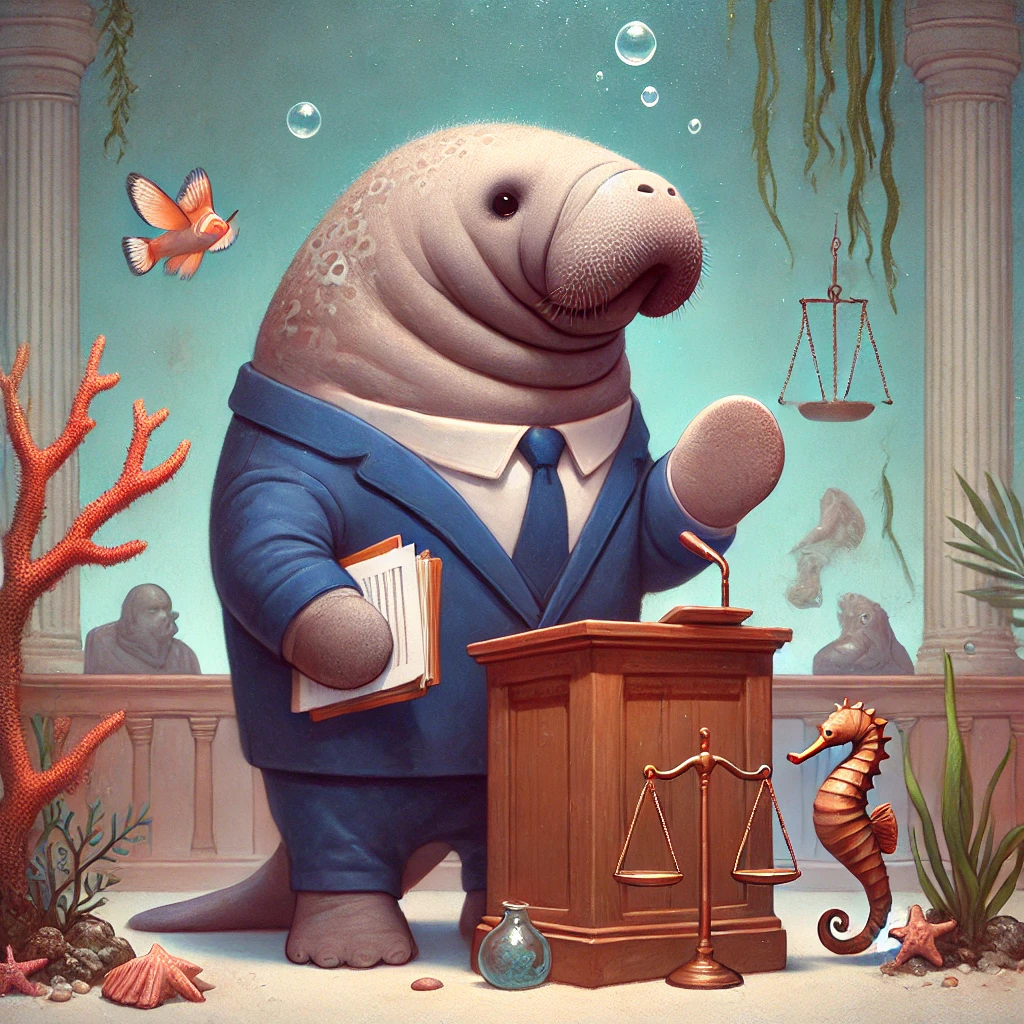 Manatee acting as a lawyer